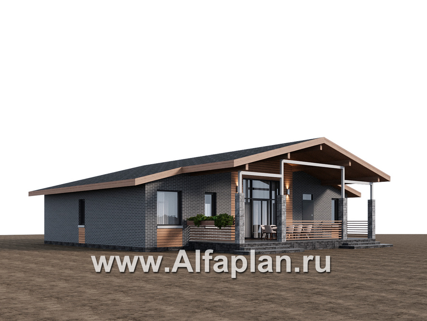 Проекты домов Альфаплан - "Форест" - проект одноэтажного дома с большой террасой - дополнительное изображение №2