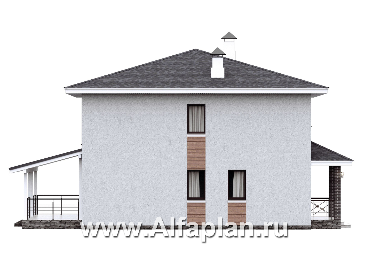 Проекты домов Альфаплан - "Остров сокровищ" - проект экономичного дома со вторым светом из газобетона - изображение фасада №3