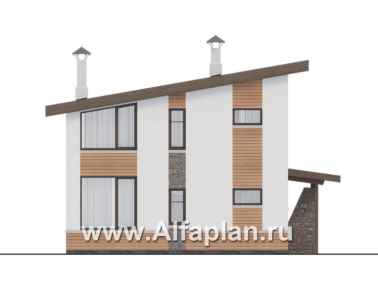 Проекты домов Альфаплан - "Джекпот" - проект каркасного дома с односкатной кровлей, строить быстро, жить - комфортно - изображение фасада №4