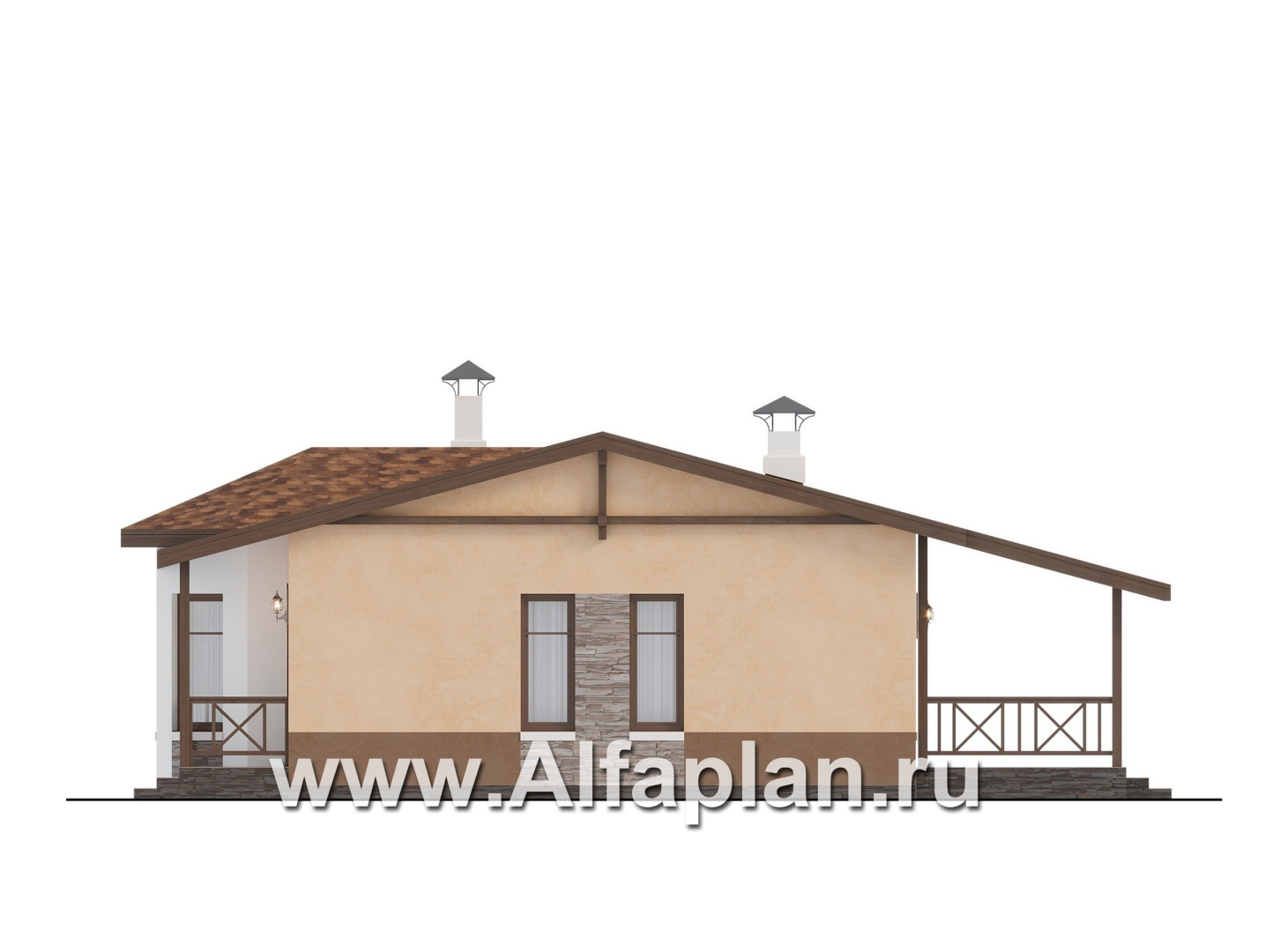«Сорренто» - проект одноэтажного дома, с эркером и террасой, 2 спальни, в средиземноморском стиле - фасад дома