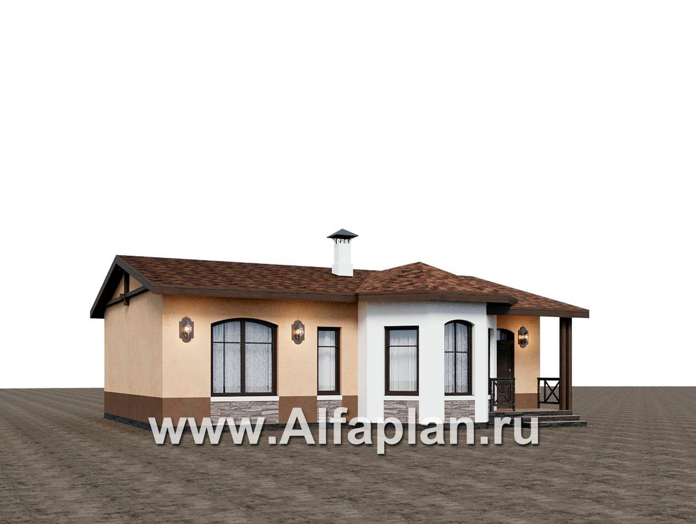 «Сорренто» - проект одноэтажного дома, с эркером и террасой, 2 спальни, в средиземноморском стиле - дизайн дома №1