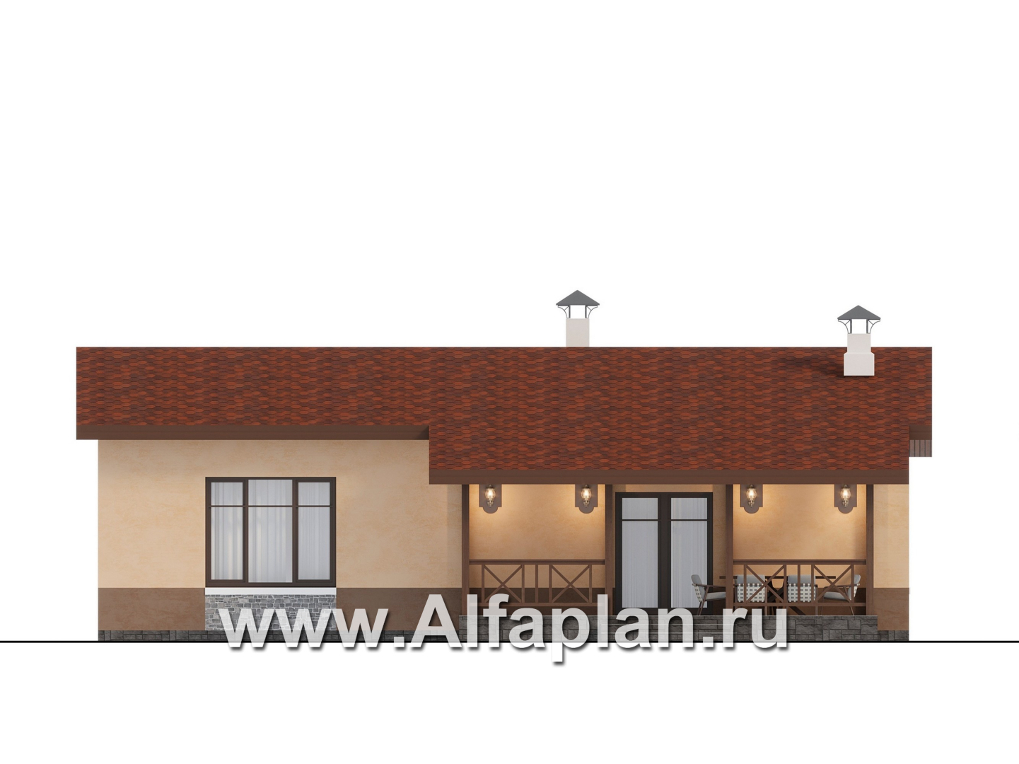 «Сорренто» -  проект одноэтажного дома, с эркером, в средиземноморском стиле, 3 спальни - фасад дома