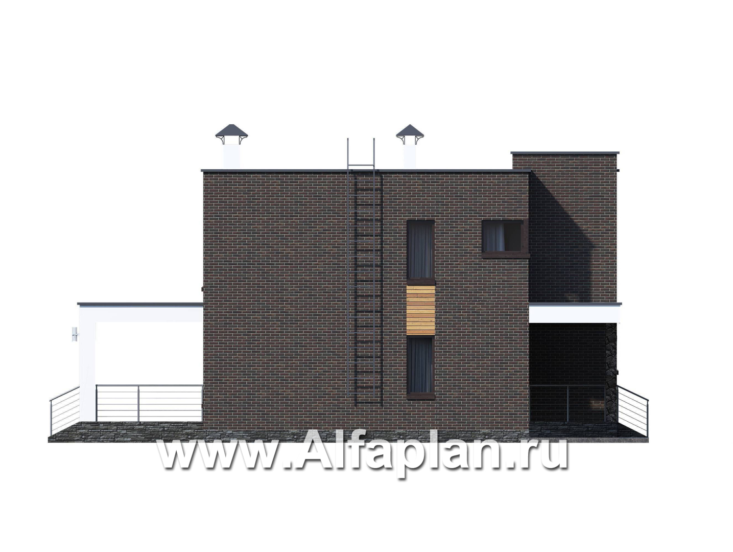 «Эрго» - проект двухэтажного дома 10х10м,  с плоской кровлей, и с террасой - фасад дома