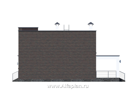 «Эрго» - проект двухэтажного дома 10х10м,  с плоской кровлей, и с террасой - превью фасада дома