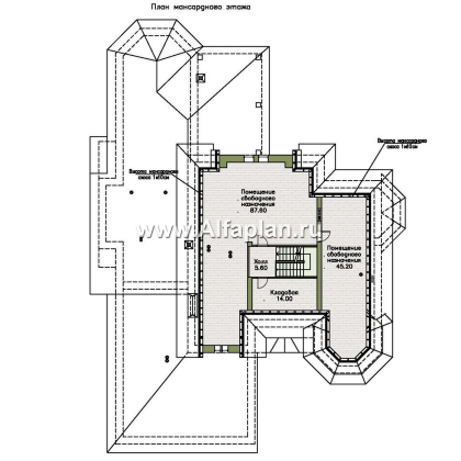 «Дворянское гнездо» - проект двухэтажного дома,  с двусветной гостиной и бассейном, семейный особняк в русском стиле - превью план дома