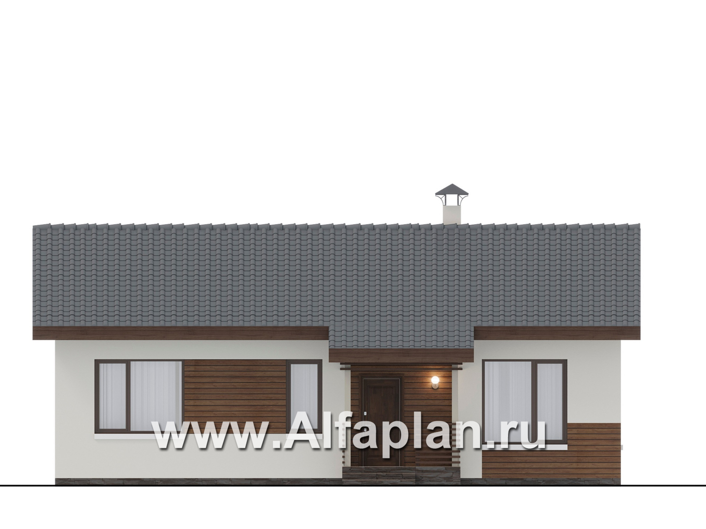 «Пикколо» - проект простого одноэтажного дома, планировка мастер спальня и сауна - фасад дома