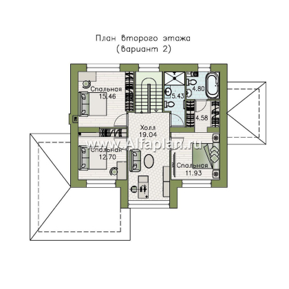 «Компас» - проект двухэтажного коттеджа, план дома со вторым светом и террасой, в стиле Райта - превью план дома