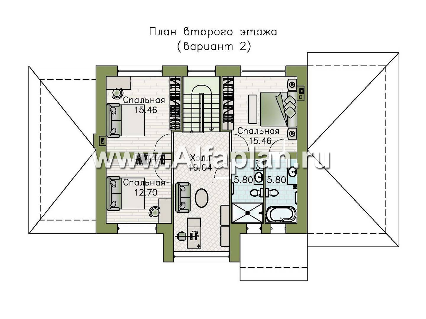 «Компас» - проект двухэтажного дома из газобетона, стеррасой и гаражом, в стиле Райта - план дома