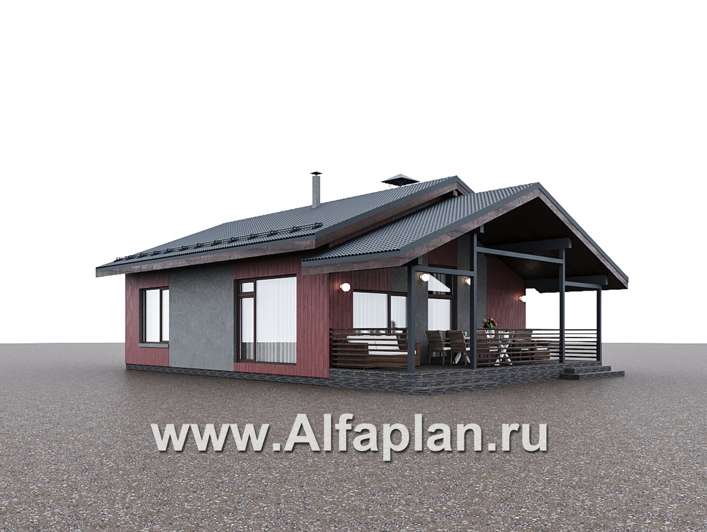 Проекты домов Альфаплан - "Литен" - проект простого одноэтажного дома с комфортной планировкой, с террасой - дополнительное изображение №3