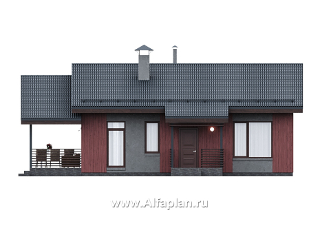 Проекты домов Альфаплан - "Литен" - проект простого одноэтажного дома с комфортной планировкой, с террасой - превью фасада №1