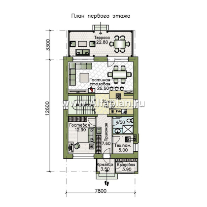 Проекты домов Альфаплан - "Генезис" - проект дома, 2 этажа, с остекленной террасой в стиле Райта - превью плана проекта №1