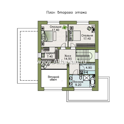 Проекты домов Альфаплан - "Коронадо" - проект дома, 2 этажа, со вторым светом гостиной, с террасой и плоской крышей, в стиле хай-тек - превью плана проекта №2