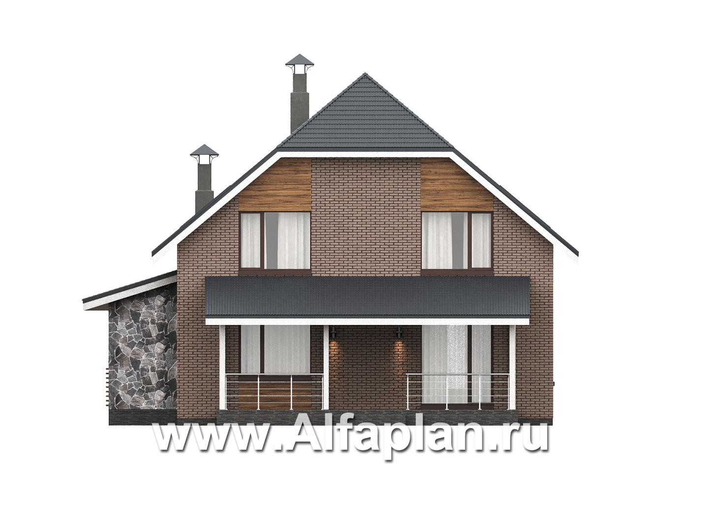 «Династия» - проект дома с мансардой, с террасой, мастер спальня - фасад дома