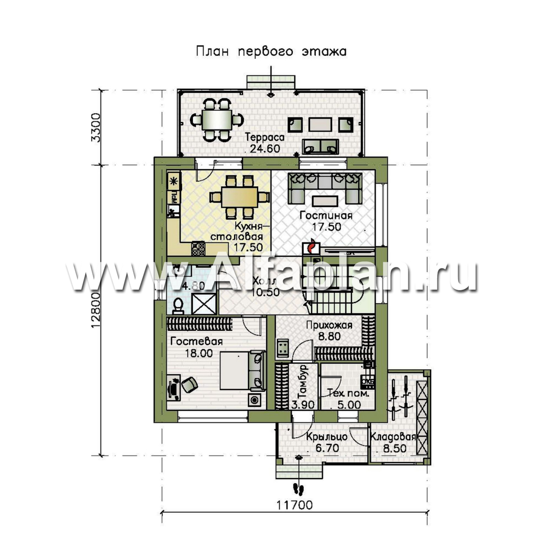 Проекты домов Альфаплан - "Чистая линия"  - проект дома, 2 этажа, мастер спальня, с террасой, в современном стиле - изображение плана проекта №1