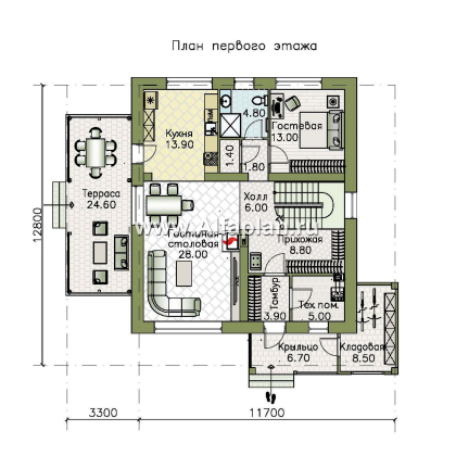 Проекты домов Альфаплан - "Чистая линия"  - проект дома, 2 этажа, мастер спальня, с террасой, в современном стиле - превью плана проекта №1
