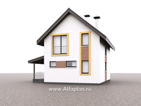 Проекты домов Альфаплан - "Викинг" - проект дома, 2 этажа, с сауной и с террасой сбоку, в скандинавском стиле - превью дополнительного изображения №1