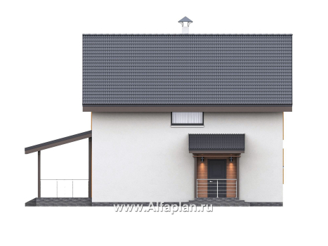 Проекты домов Альфаплан - "Викинг" - проект дома, 2 этажа, с сауной и с террасой, в скандинавском стиле - превью фасада №3