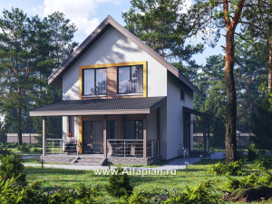 Проекты домов Альфаплан - "Викинг" - проект дома, 2 этажа, с сауной и с террасой, в скандинавском стиле - превью основного изображения