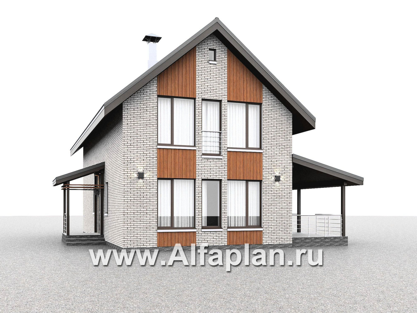 Проекты домов Альфаплан - "Мой путь" - проект дома из газобетона, 2 этажа, с террасой и с 5-ю спальнями - дополнительное изображение №1