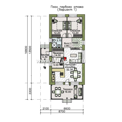 Проекты домов Альфаплан - "Мой путь" - проект дома из кирпича, 2 этажа, с террасой и с 5-ю спальнями - превью плана проекта №1