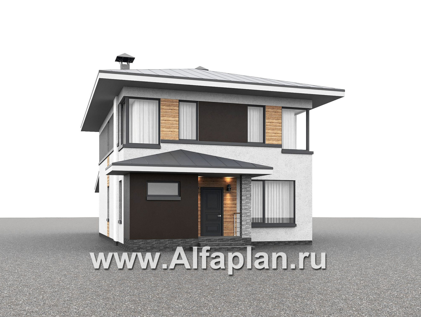 Проекты домов Альфаплан - "Генезис" - проект дома, 2 этажа, с остекленной террасой в стиле Райта - дополнительное изображение №1