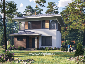 Проекты домов Альфаплан - "Генезис" - проект дома, 2 этажа, с остекленной террасой в стиле Райта - превью основного изображения