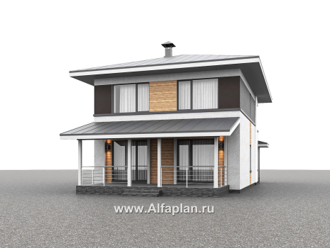 Проекты домов Альфаплан - "Генезис" - проект дома, 2 этажа, с остекленной террасой в стиле Райта - превью дополнительного изображения №2