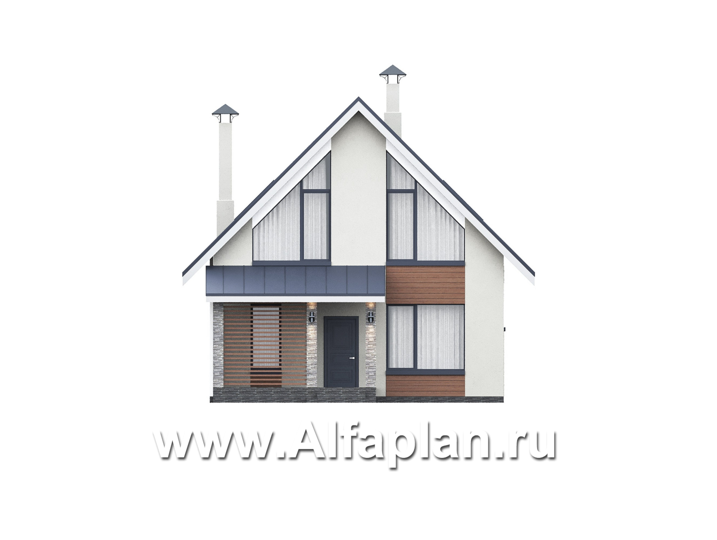 Проекты домов Альфаплан - "Генезис" - проект дома с мансардой, с террасой в современном стиле - изображение фасада №1