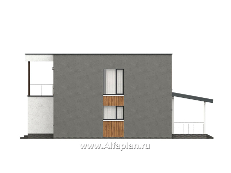 Проекты домов Альфаплан - "Викинг" - проект дома, 2 этажа, с сауной и с террасой, в стиле хай-тек - превью фасада №2