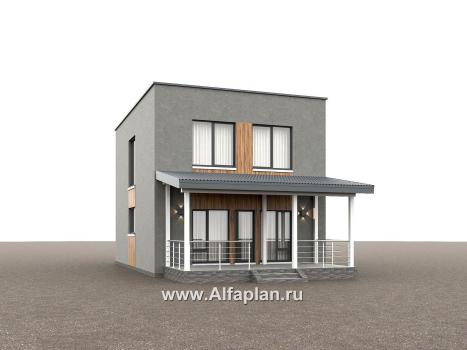 Проекты домов Альфаплан - "Викинг" - проект дома, 2 этажа, с сауной и с террасой, в стиле хай-тек - превью дополнительного изображения №2