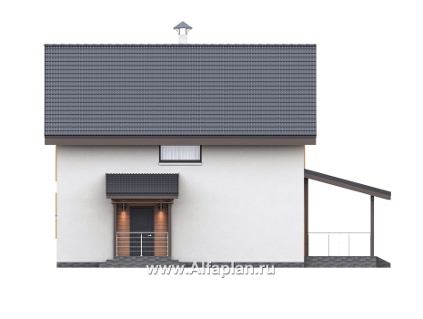 Проекты домов Альфаплан - "Викинг" - проект дома, 2 этажа, с сауной и с террасой, в скандинавском стиле - превью фасада №2