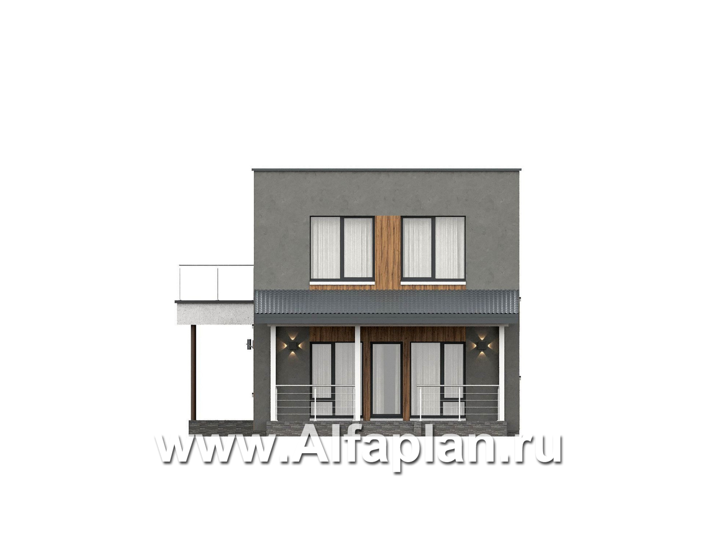 Проекты домов Альфаплан - "Викинг" - проект дома, 2 этажа, с сауной и с террасой, в стиле хай-тек - изображение фасада №4