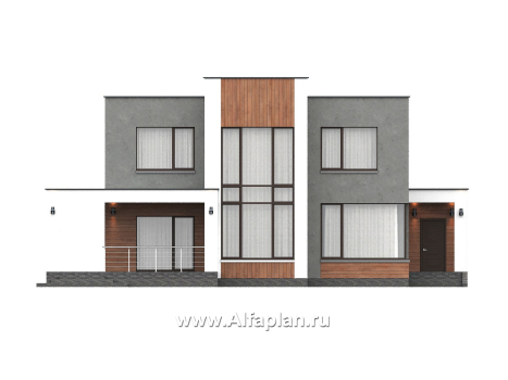 «Селектум» - красивый проект двухэтажного дома, планировка с мастер спальней, двусветная столовая, плоская крыша, в стиле минимализм - превью фасада дома