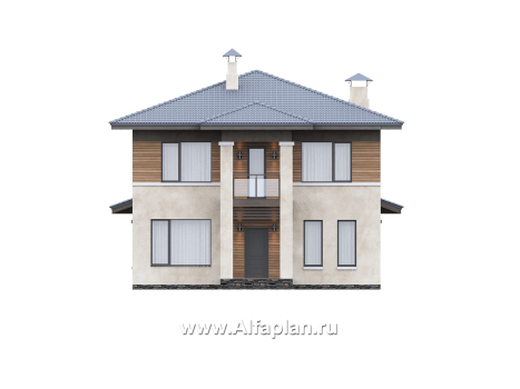 «Невада» - проект двухэтажного дома из газобетона, с террасой, в стиле Райта - превью фасада дома