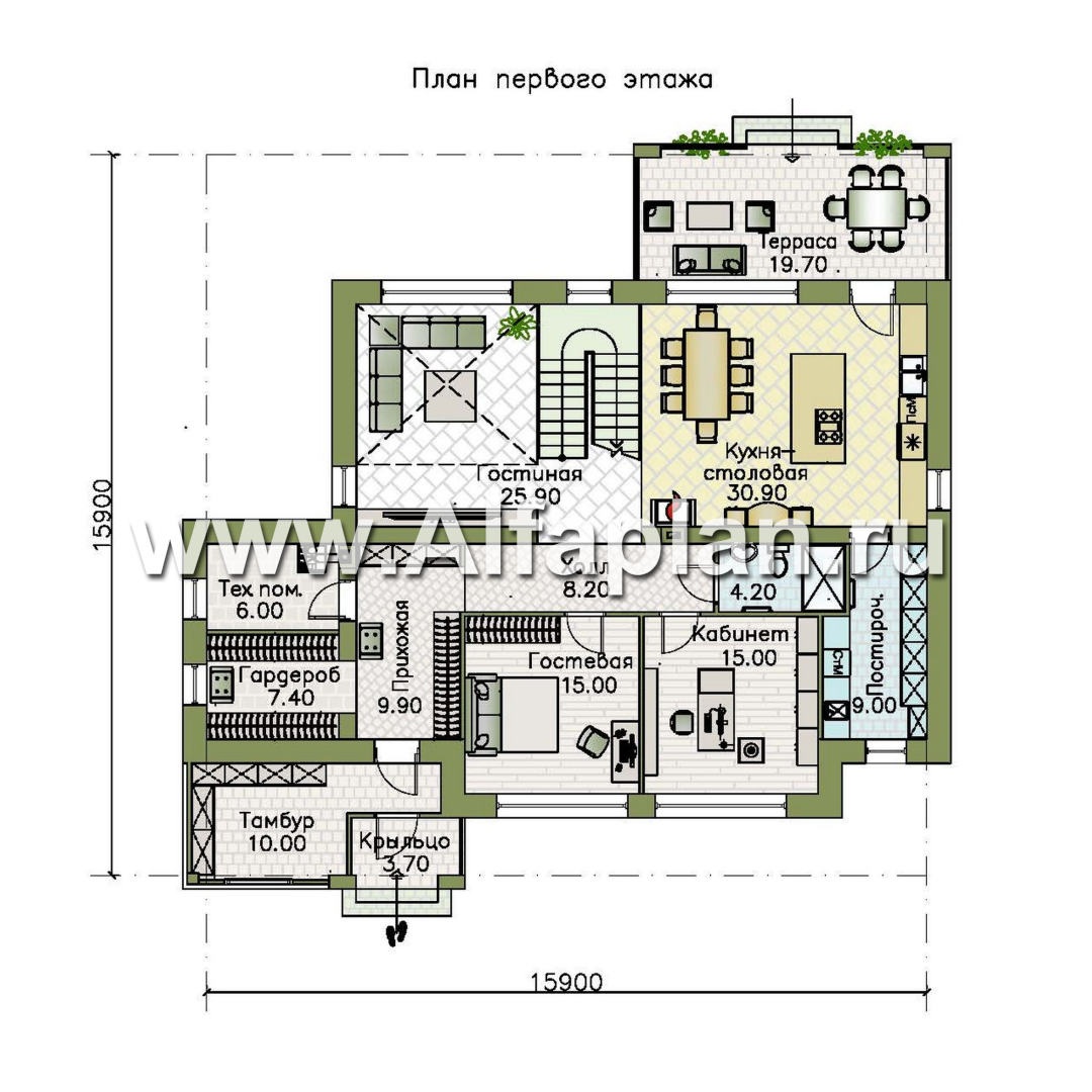 «Серебряный луч» - проект двухэтажного дома, планировка две спальни на 1эт и второй свет в гостиной, в современном стиле - план дома