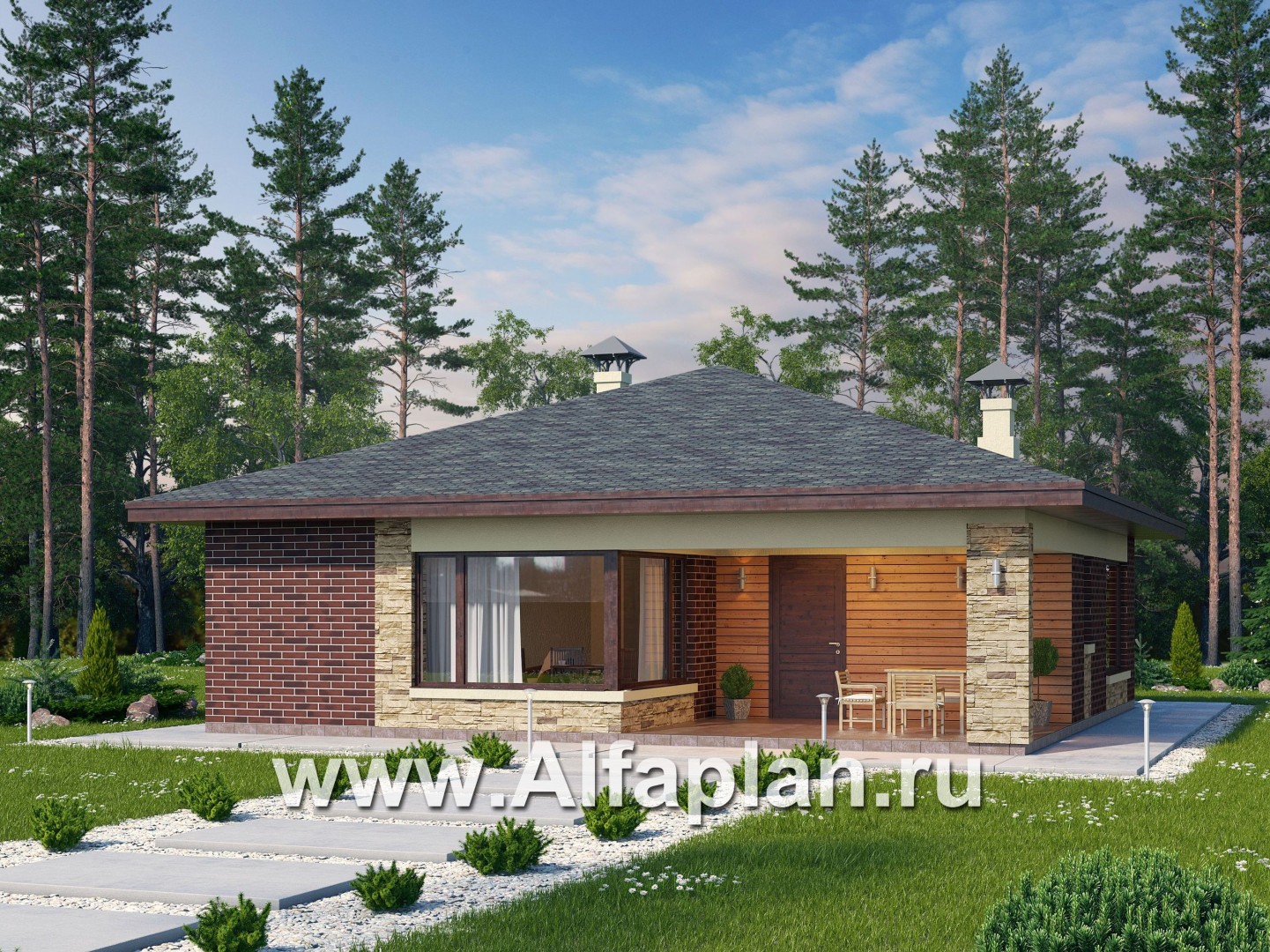 Проекты домов Альфаплан - «Дега» - стильный, компактный дачный дом из газобетона - основное изображение