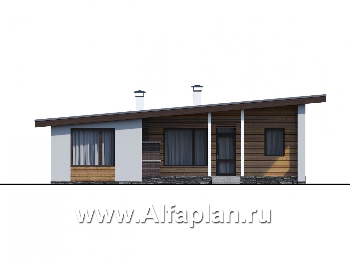 Проекты домов Альфаплан - «Вита» - загородный каркасный дом с террасой - изображение фасада №4