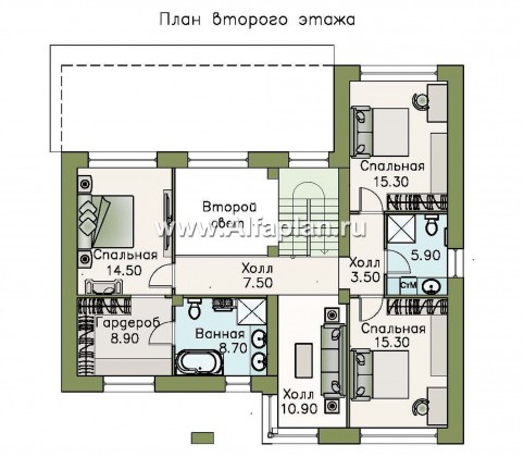 Проекты домов Альфаплан - «Ренуар» - изящный коттедж с двумя комнатами на первом этаже - превью плана проекта №3