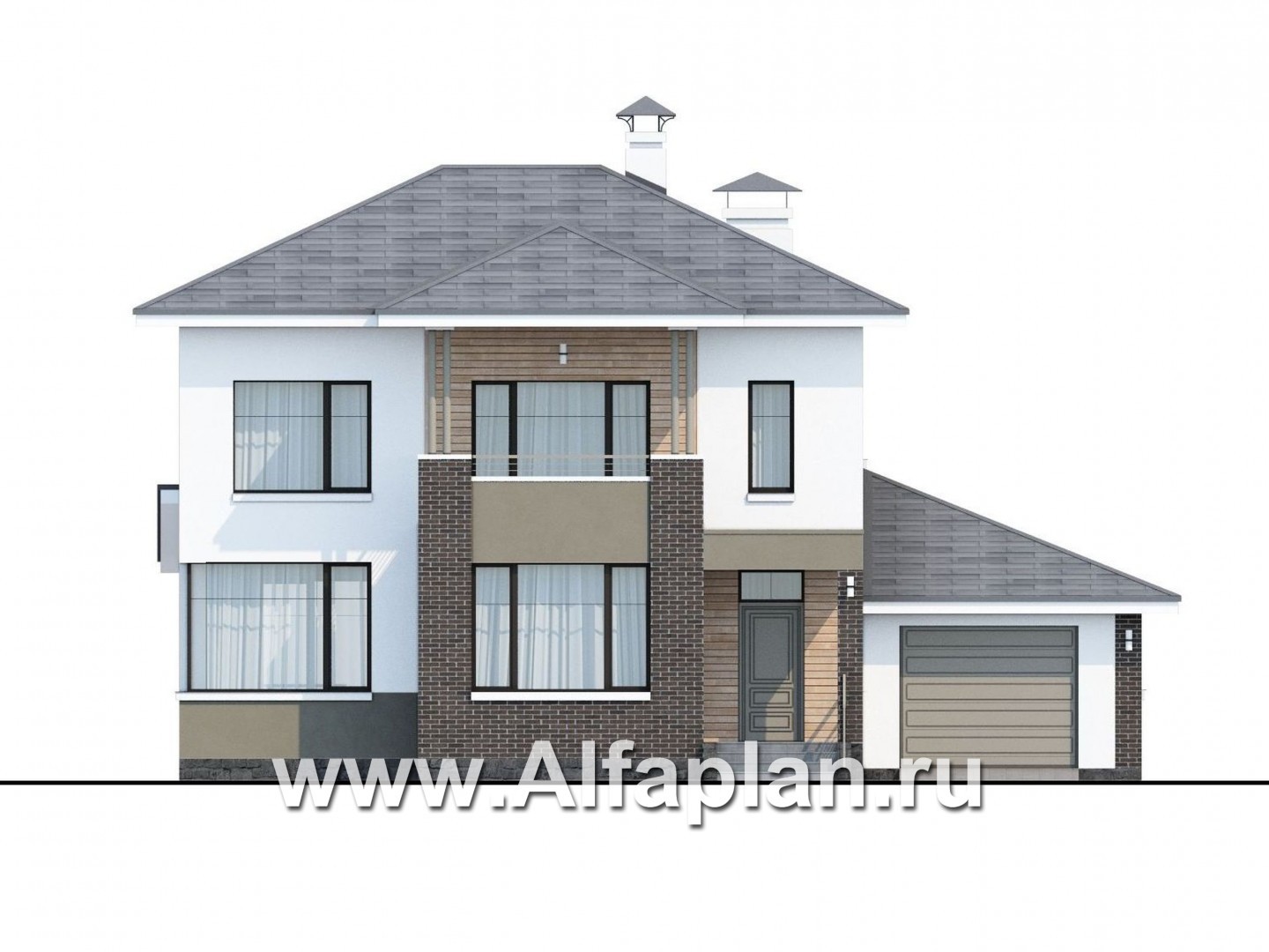 Проекты домов Альфаплан - «Рефлекс» - современный комфортабельный дом с гаражом и террасой - изображение фасада №1