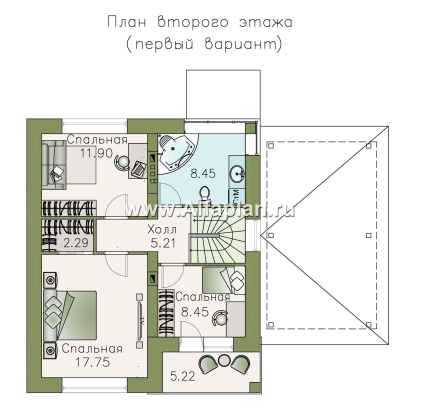 Проект двухэтажного дома из кирпича «Серебро», с террасой и с навесом для авто - превью план дома