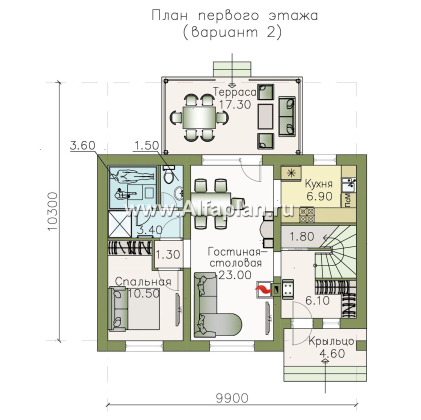 Проекты домов Альфаплан - «Замечательный сосед» - небольшой мансардный дом - превью плана проекта №2