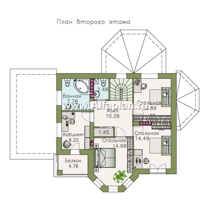 «Классика» - проект двухэтажного дома с эркером, планировка с кабинетом на 1 эт и с террасой, с цокольным этажом - превью план дома