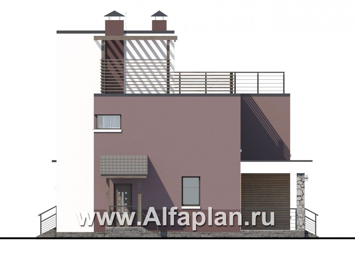 «Динамика» - проект двухэтажного дома в стиле хай-тек, с эксплуатируемой кровлей - фасад дома