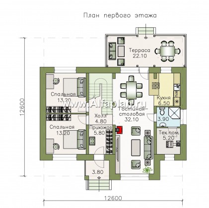 Проекты домов Альфаплан - «Кассиопея» - мансардный дом с шестью спальнями - превью плана проекта №1