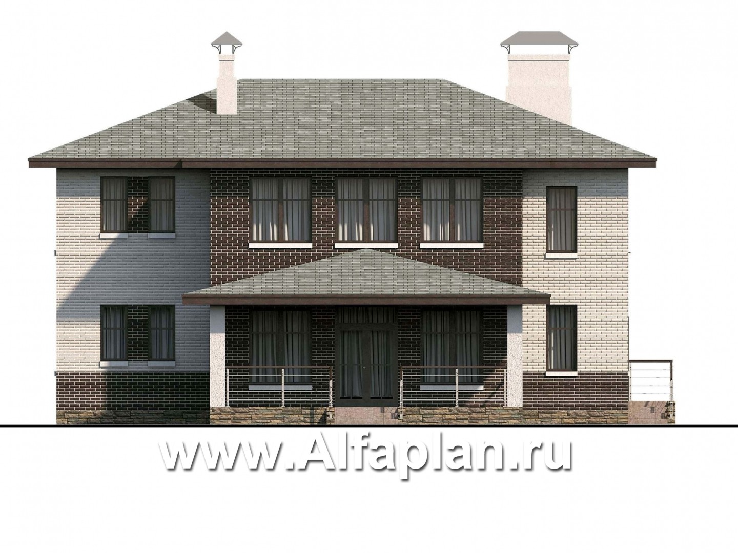 Проекты домов Альфаплан - «Высшая лига» -  Дом с двумя жилыми комнатами на 1эт, большой гостиной и крытой террасой - изображение фасада №4