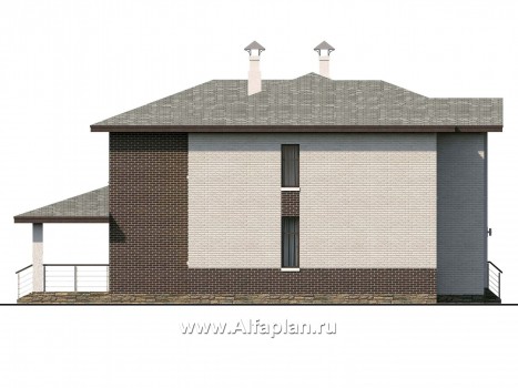 Проекты домов Альфаплан - «Высшая лига» -  Дом с двумя жилыми комнатами на 1эт, большой гостиной и крытой террасой - превью фасада №3