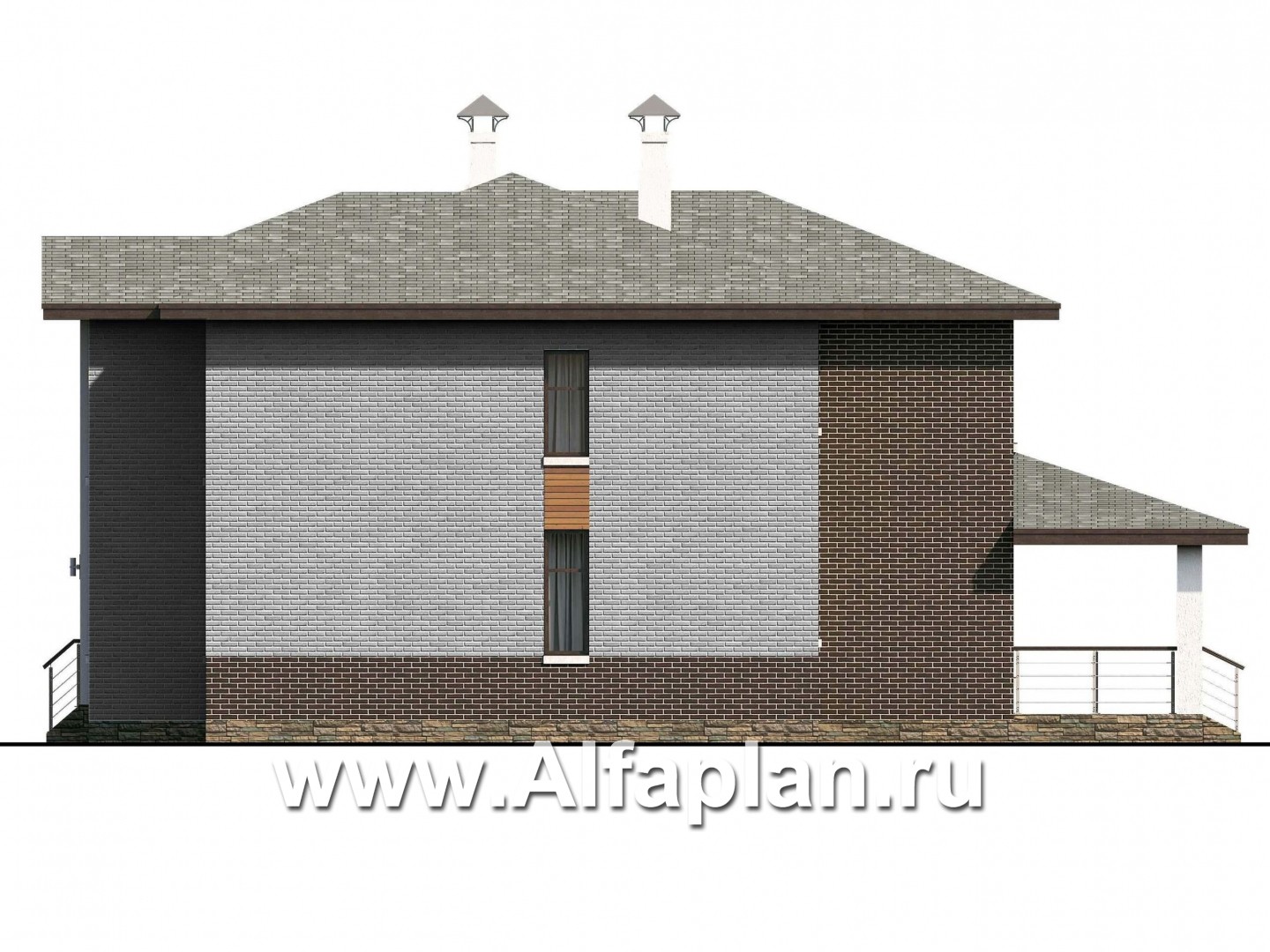 Проекты домов Альфаплан - «Высшая лига» -  комфортабельный двухэтажный дом с двумя жилыми комнатами на 1 этаже - изображение фасада №2