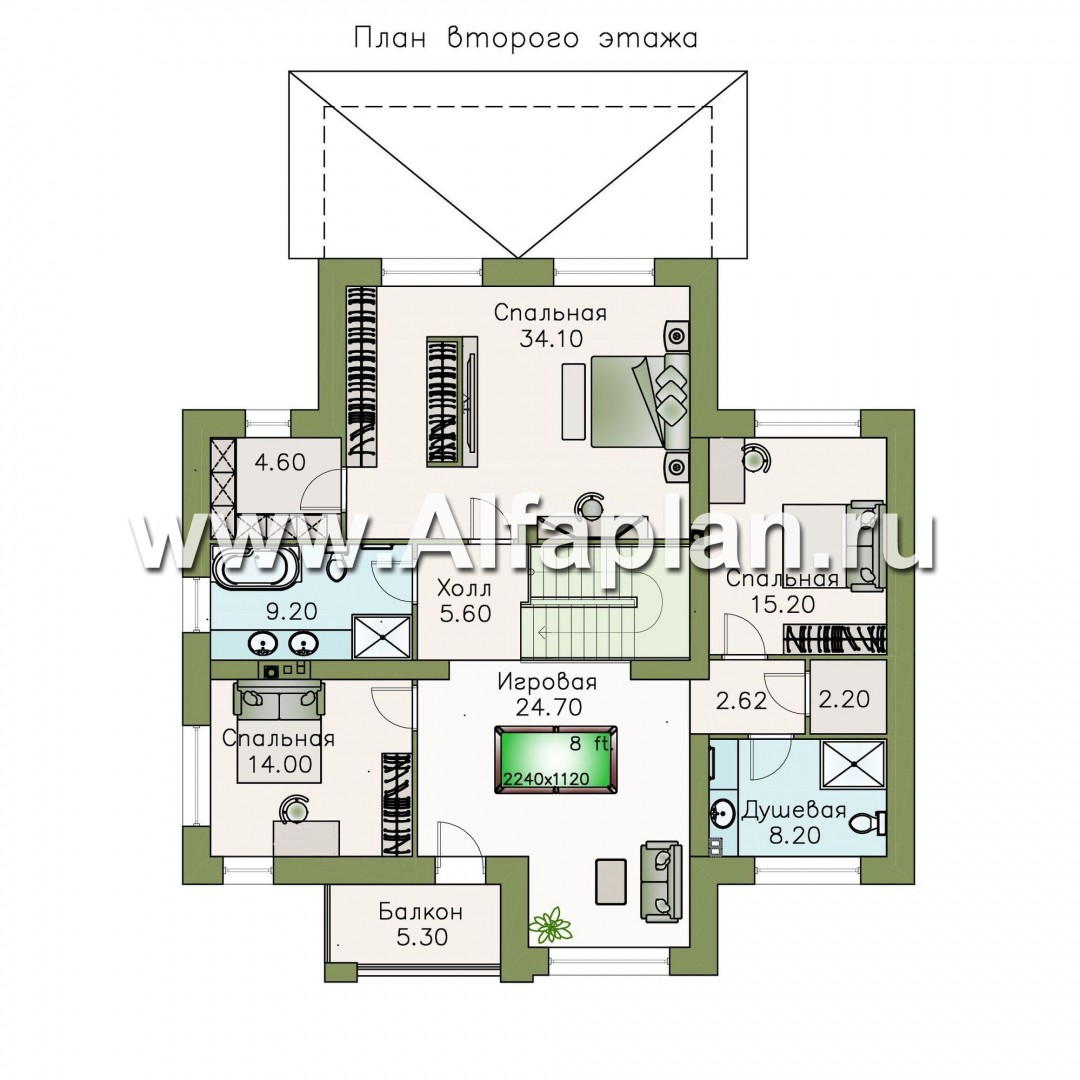 Проекты домов Альфаплан - «Высшая лига» -  комфортабельный двухэтажный дом с двумя жилыми комнатами на 1 этаже - план проекта №2