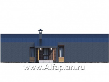 «Омикрон» -  проект одноэтажного дома в стиле барн, с террасой сбоку, мастер спальня - превью фасада дома