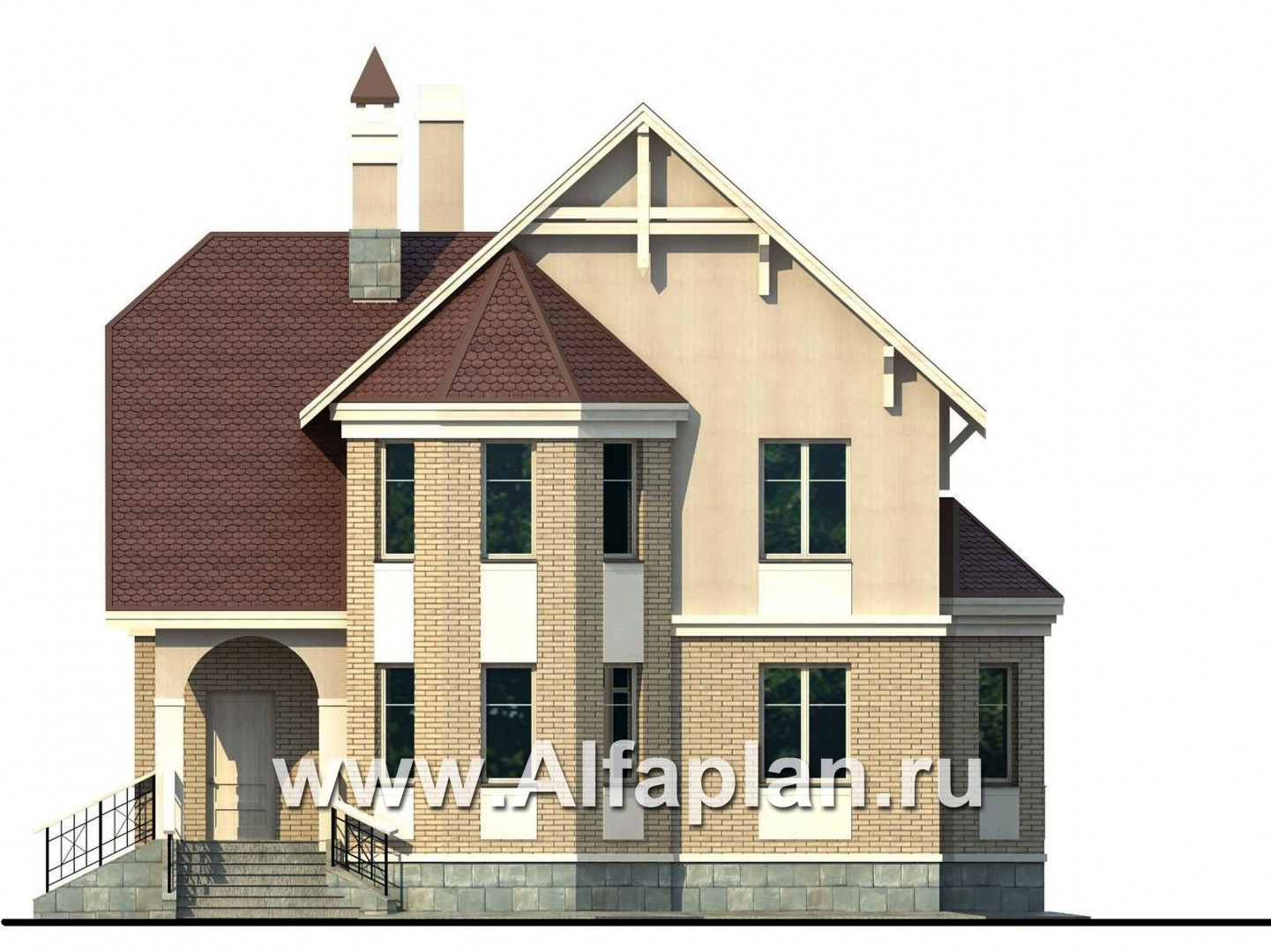 «Успех» - проект двухэтажного дома,  с верандой и с эркером - фасад дома